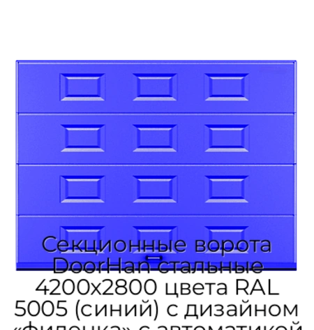 sekczionnyie-vorota-doorhan-stalnyie-4200x2800-czveta-ral-5005-sinij-s-dizajnom-«filenka»-s-avtomatikoj