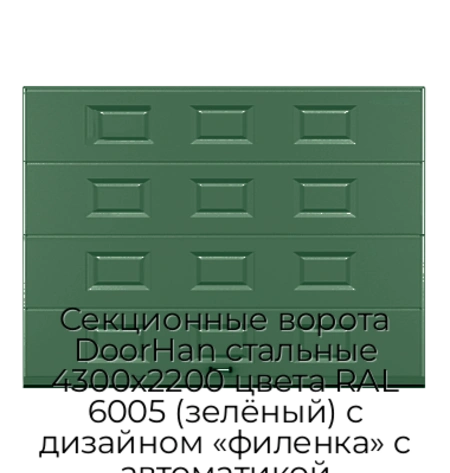sekczionnyie-vorota-doorhan-stalnyie-4300x2200-czveta-ral-6005-zelyonyij-s-dizajnom-«filenka»-s-avtomatikoj