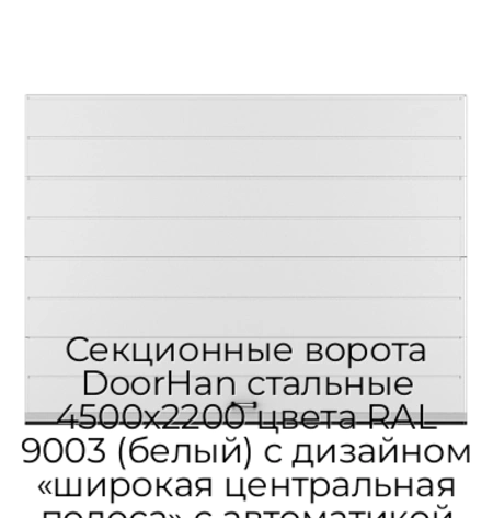 sekczionnyie-vorota-doorhan-stalnyie-4500x2200-czveta-ral-9003-belyij-s-dizajnom-«shirokaya-czentralnaya-polosa»-s-avtomatikoj