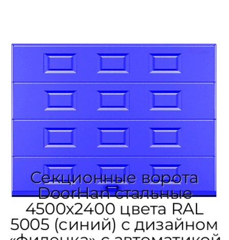 sekczionnyie-vorota-doorhan-stalnyie-4500x2400-czveta-ral-5005-sinij-s-dizajnom-«filenka»-s-avtomatikoj