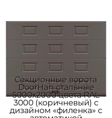 sekczionnyie-vorota-doorhan-stalnyie-5000x2000-czveta-ral-3000-korichnevyij-s-dizajnom-«filenka»-s-avtomatikoj