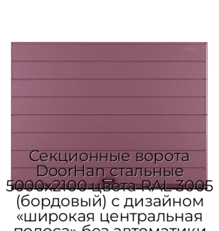 sekczionnyie-vorota-doorhan-stalnyie-5000x2100-czveta-ral-3005-bordovyij-s-dizajnom-«shirokaya-czentralnaya-polosa»-bez-avtomatiki