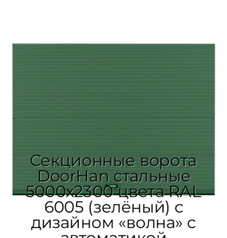 sekczionnyie-vorota-doorhan-stalnyie-5000x2300-czveta-ral-6005-zelyonyij-s-dizajnom-«volna»-s-avtomatikoj