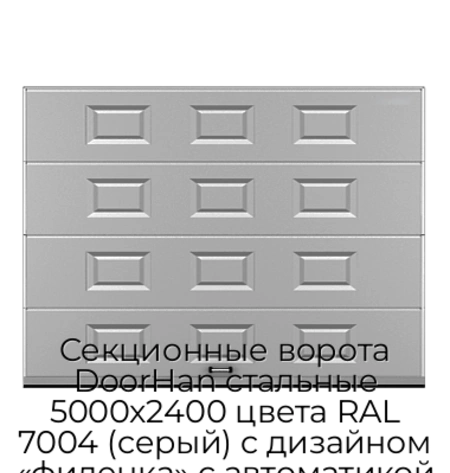 sekczionnyie-vorota-doorhan-stalnyie-5000x2400-czveta-ral-7004-seryij-s-dizajnom-«filenka»-s-avtomatikoj