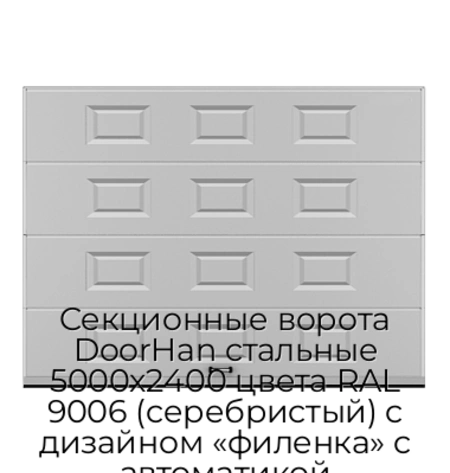 sekczionnyie-vorota-doorhan-stalnyie-5000x2400-czveta-ral-9006-serebristyij-s-dizajnom-«filenka»-s-avtomatikoj