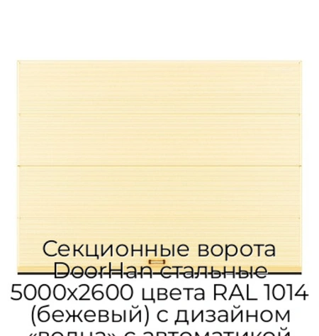 sekczionnyie-vorota-doorhan-stalnyie-5000x2600-czveta-ral-1014-bezhevyij-s-dizajnom-«volna»-s-avtomatikoj