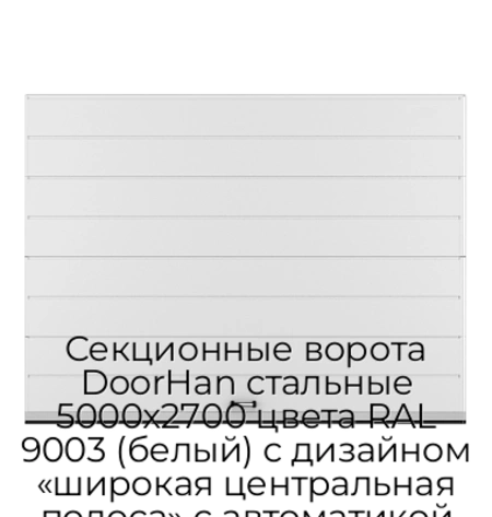 sekczionnyie-vorota-doorhan-stalnyie-5000x2700-czveta-ral-9003-belyij-s-dizajnom-«shirokaya-czentralnaya-polosa»-s-avtomatikoj