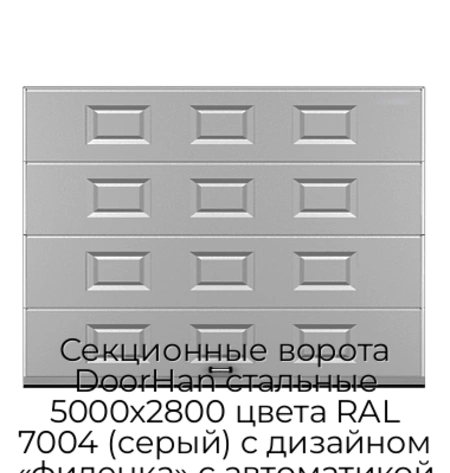 sekczionnyie-vorota-doorhan-stalnyie-5000x2800-czveta-ral-7004-seryij-s-dizajnom-«filenka»-s-avtomatikoj