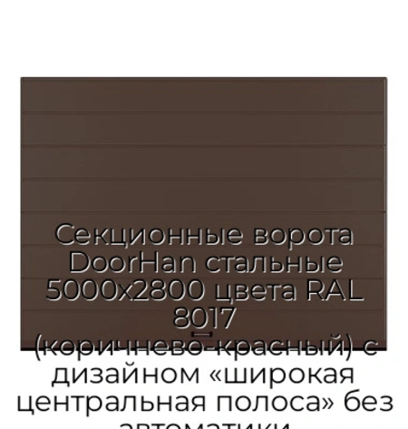 sekczionnyie-vorota-doorhan-stalnyie-5000x2800-czveta-ral-8017-korichnevo-krasnyij-s-dizajnom-«shirokaya-czentralnaya-polosa»-bez-avtomatiki