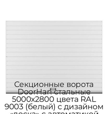 sekczionnyie-vorota-doorhan-stalnyie-5000x2800-czveta-ral-9003-belyij-s-dizajnom-«doska»-s-avtomatikoj