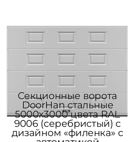 sekczionnyie-vorota-doorhan-stalnyie-5000x3000-czveta-ral-9006-serebristyij-s-dizajnom-«filenka»-s-avtomatikoj