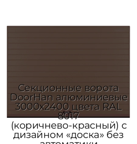 sekczionnyie-vorota-doorhan-alyuminievyie-3000x2400-czveta-ral-8017-korichnevo-krasnyij-s-dizajnom-«doska»-bez-avtomatiki