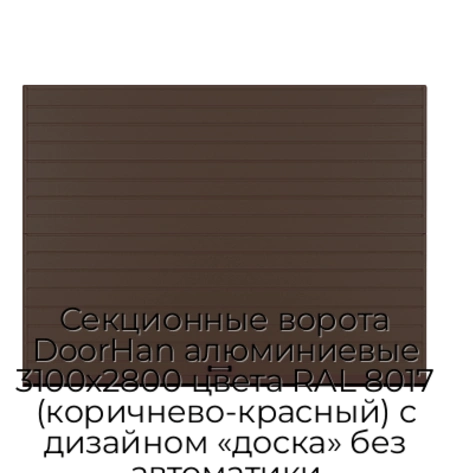 sekczionnyie-vorota-doorhan-alyuminievyie-3100x2800-czveta-ral-8017-korichnevo-krasnyij-s-dizajnom-«doska»-bez-avtomatiki