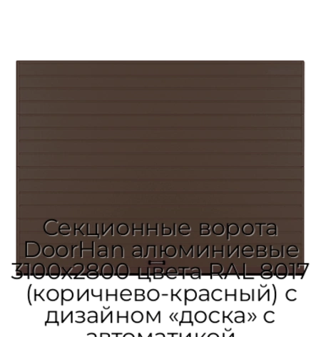 sekczionnyie-vorota-doorhan-alyuminievyie-3100x2800-czveta-ral-8017-korichnevo-krasnyij-s-dizajnom-«doska»-s-avtomatikoj