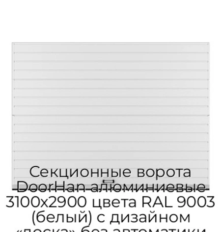 sekczionnyie-vorota-doorhan-alyuminievyie-3100x2900-czveta-ral-9003-belyij-s-dizajnom-«doska»-bez-avtomatiki