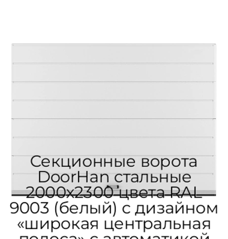 sekczionnyie-vorota-doorhan-stalnyie-2000x2300-czveta-ral-9003-belyij-s-dizajnom-«shirokaya-czentralnaya-polosa»-s-avtomatikoj