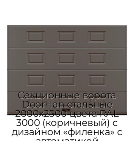 sekczionnyie-vorota-doorhan-stalnyie-2000x2500-czveta-ral-3000-korichnevyij-s-dizajnom-«filenka»-s-avtomatikoj