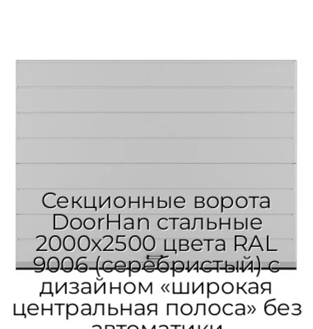 sekczionnyie-vorota-doorhan-stalnyie-2000x2500-czveta-ral-9006-serebristyij-s-dizajnom-«shirokaya-czentralnaya-polosa»-bez-avtomatiki