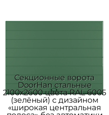 sekczionnyie-vorota-doorhan-stalnyie-2100x2600-czveta-ral-6005-zelyonyij-s-dizajnom-«shirokaya-czentralnaya-polosa»-bez-avtomatiki