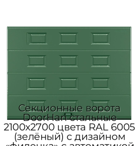 sekczionnyie-vorota-doorhan-stalnyie-2100x2700-czveta-ral-6005-zelyonyij-s-dizajnom-«filenka»-s-avtomatikoj