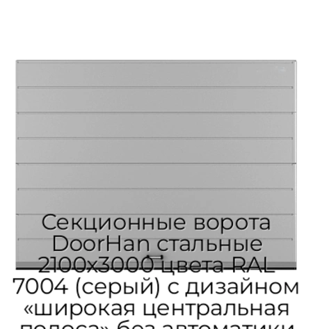 sekczionnyie-vorota-doorhan-stalnyie-2100x3000-czveta-ral-7004-seryij-s-dizajnom-«shirokaya-czentralnaya-polosa»-bez-avtomatiki