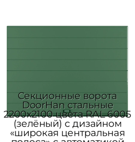 sekczionnyie-vorota-doorhan-stalnyie-2200x2100-czveta-ral-6005-zelyonyij-s-dizajnom-«shirokaya-czentralnaya-polosa»-s-avtomatikoj
