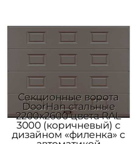 sekczionnyie-vorota-doorhan-stalnyie-2200x2600-czveta-ral-3000-korichnevyij-s-dizajnom-«filenka»-s-avtomatikoj