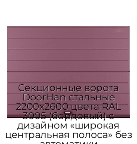 sekczionnyie-vorota-doorhan-stalnyie-2200x2600-czveta-ral-3005-bordovyij-s-dizajnom-«shirokaya-czentralnaya-polosa»-bez-avtomatiki