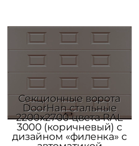 sekczionnyie-vorota-doorhan-stalnyie-2200x2700-czveta-ral-3000-korichnevyij-s-dizajnom-«filenka»-s-avtomatikoj