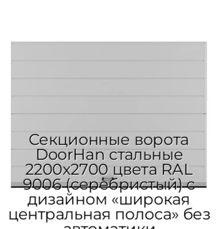 sekczionnyie-vorota-doorhan-stalnyie-2200x2700-czveta-ral-9006-serebristyij-s-dizajnom-«shirokaya-czentralnaya-polosa»-bez-avtomatiki